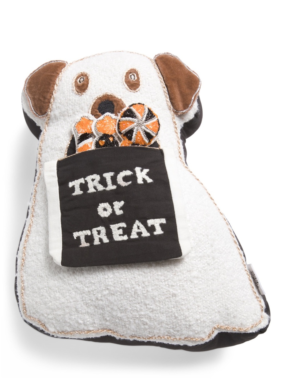 White & Brown 'Trick or Treat' Dog Pillow Holiday Accent